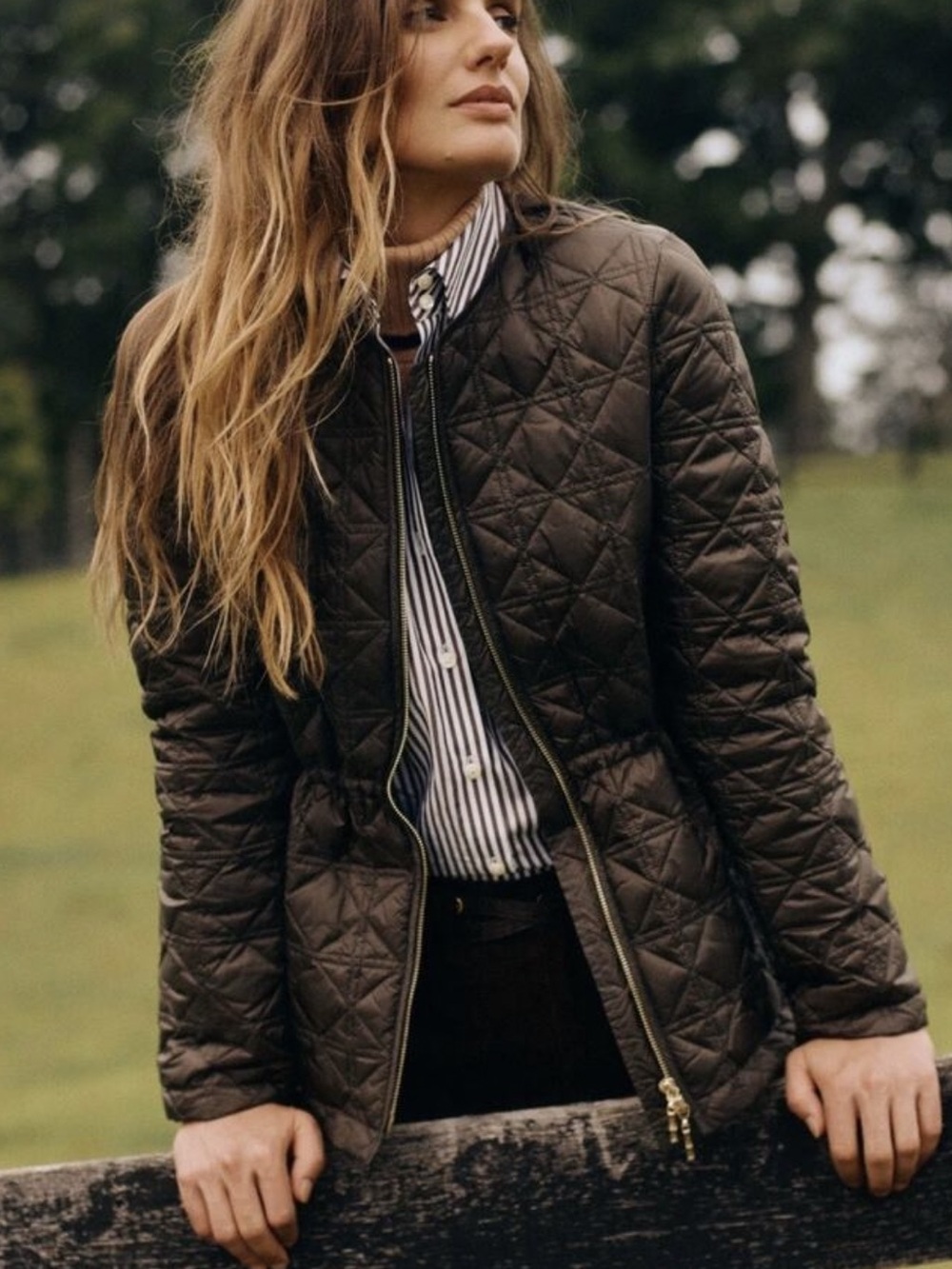 J.McLaughlin Quilted Down Jacket - Olive Gold-tone two-way zipper sz M NWT
